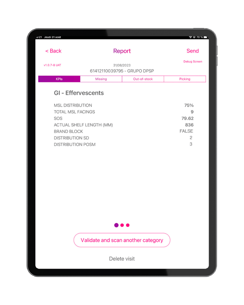 EasyPicky app showing data after a store visit